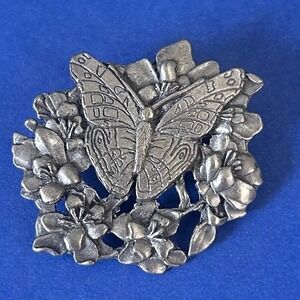 Butterfly Floral Pewter Brooch Birds & Blooms Limited Edition 1998 Vintage
